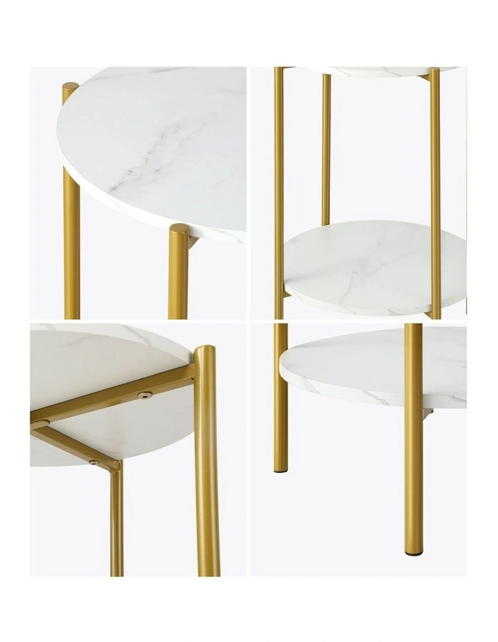 Oikiture Side End Table Coffee Sofa Bedside Nightstand Marble-like Round Gold image 6