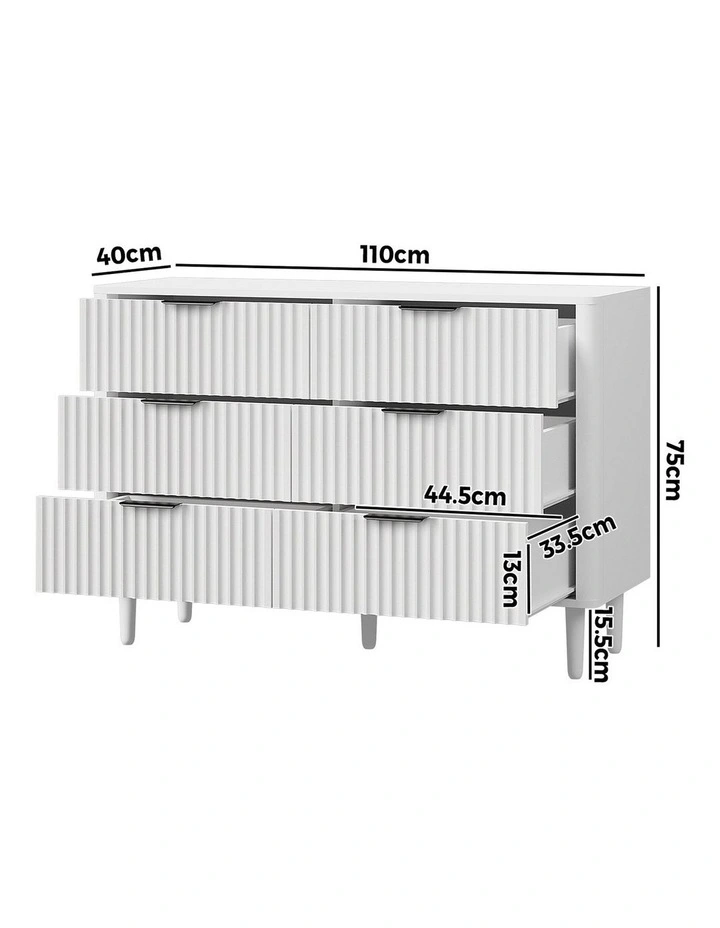 Oikiture 6 Chest of Drawers Storage Cabinet Dressers Lowboy Stripe White image 3