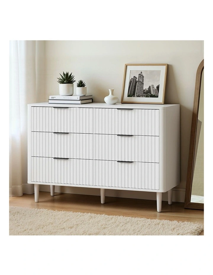 Oikiture 6 Chest of Drawers Storage Cabinet Dressers Lowboy Stripe White image 4