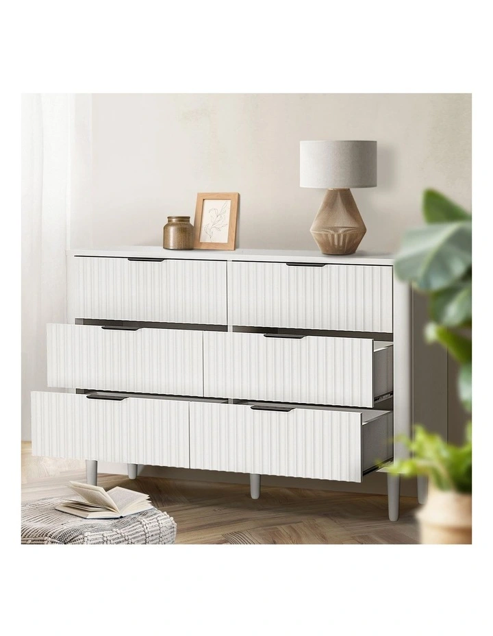 Oikiture 6 Chest of Drawers Storage Cabinet Dressers Lowboy Stripe White image 5