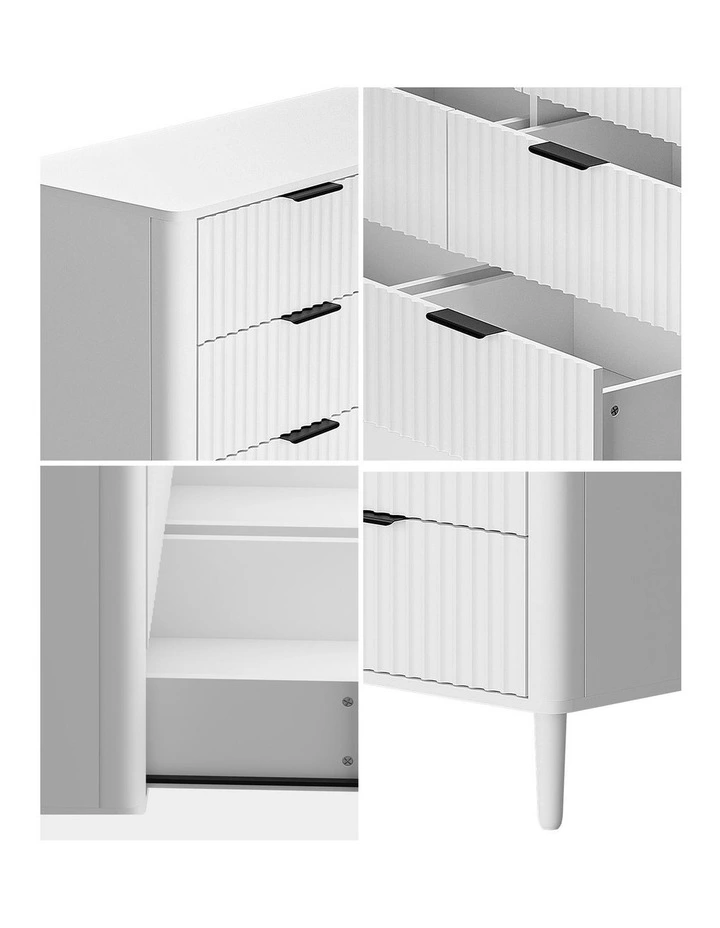 Oikiture 6 Chest of Drawers Storage Cabinet Dressers Lowboy Stripe White image 6