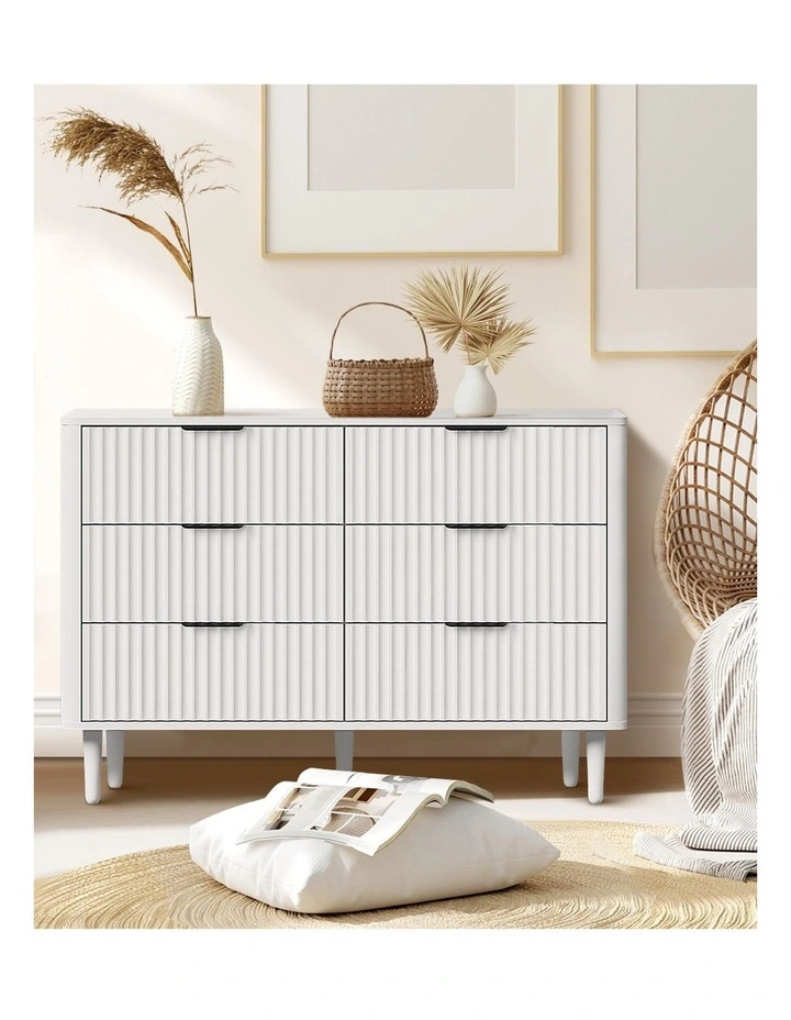 Oikiture 6 Chest of Drawers Storage Cabinet Dressers Lowboy Stripe White image 7