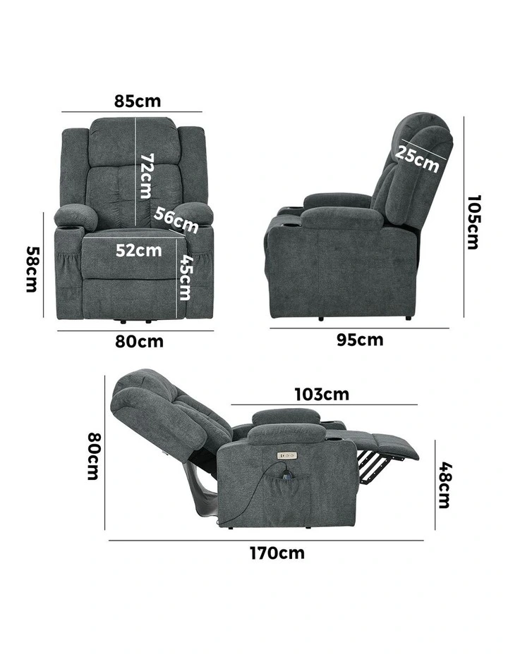 Oikiture Recliner Chair Electric Lift Heated Massage Armchair wtih 2 Charge ports image 3