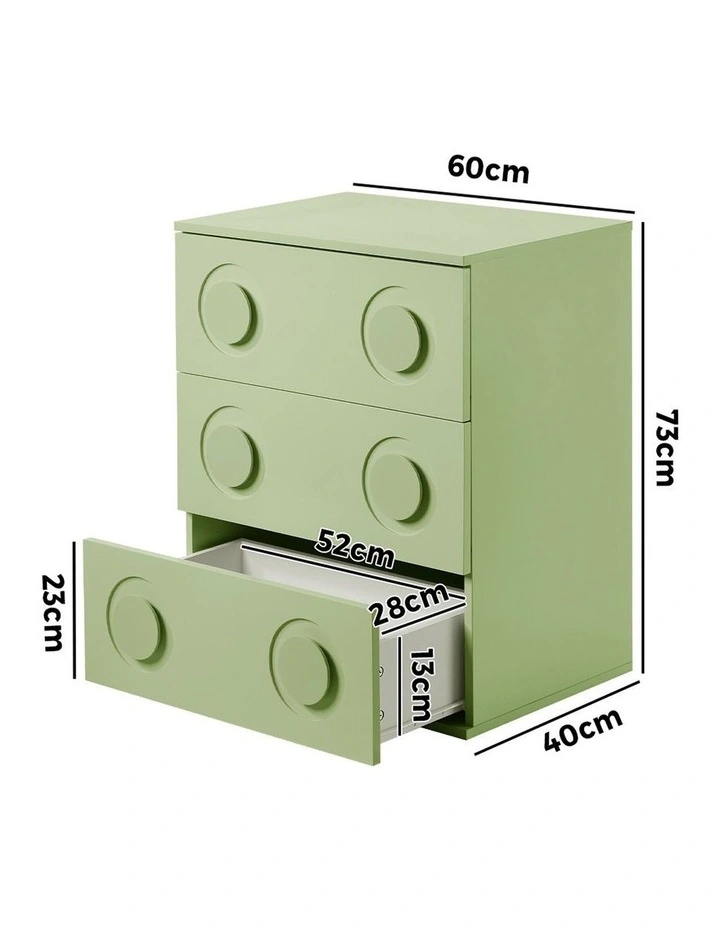 Oikiture 3 Chest of Drawers Kids Cabinet Bedroom Dresser Nightstand Green image 3
