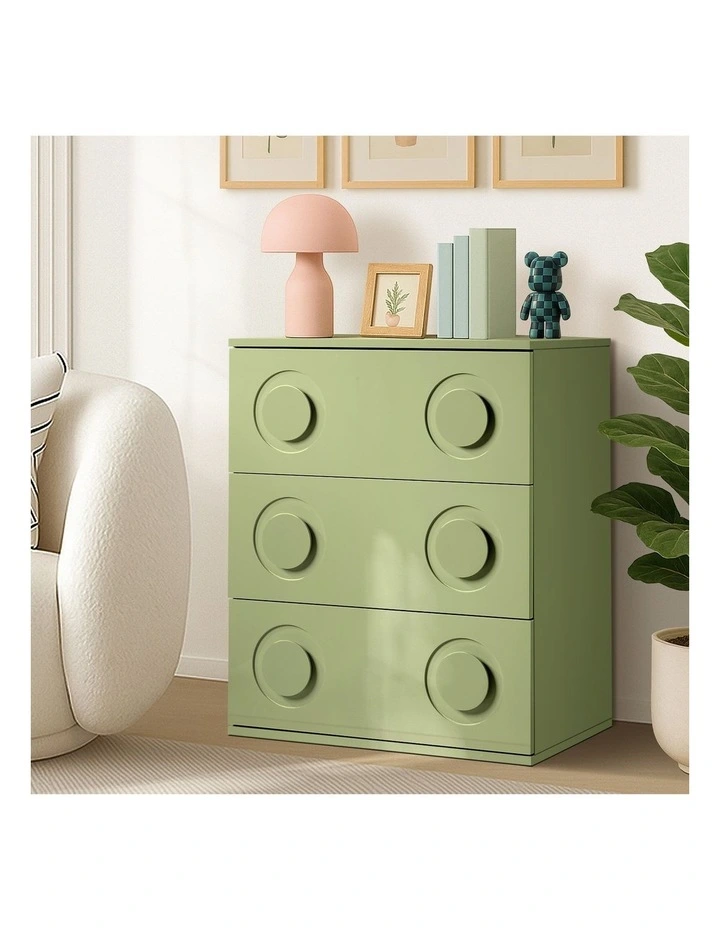 Oikiture 3 Chest of Drawers Kids Cabinet Bedroom Dresser Nightstand Green image 4