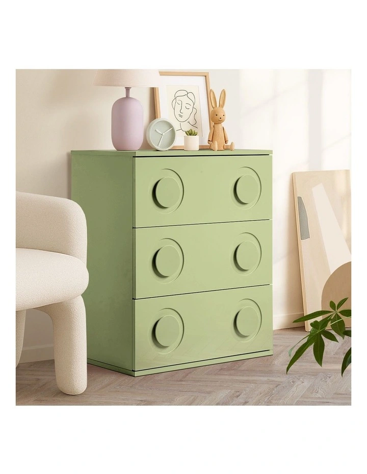 Oikiture 3 Chest of Drawers Kids Cabinet Bedroom Dresser Nightstand Green image 5