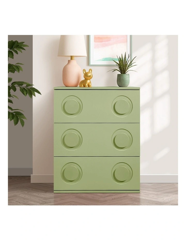 Oikiture 3 Chest of Drawers Kids Cabinet Bedroom Dresser Nightstand Green image 7