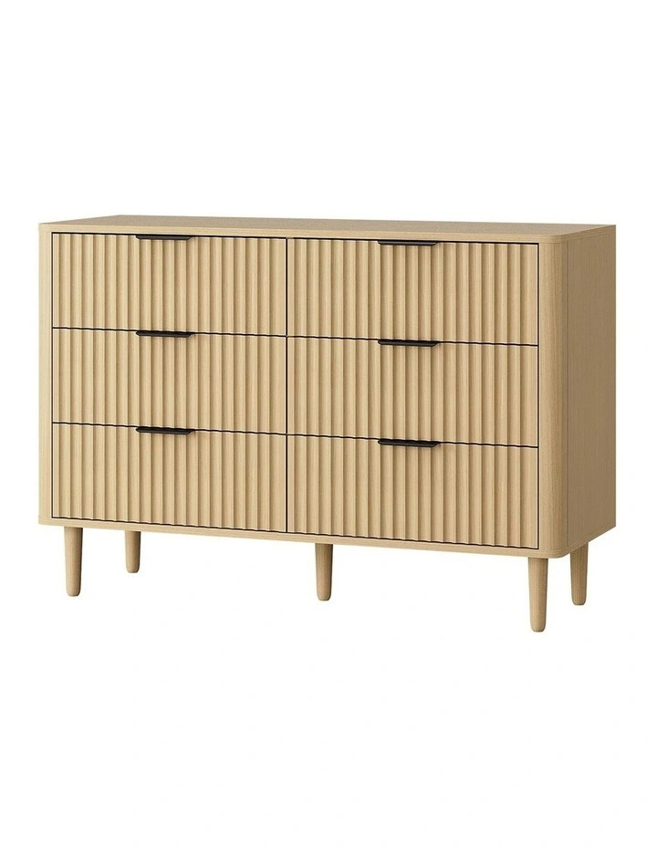 Oikiture 6 Chest of Drawers Storage Cabinet Dressers Lowboy Stripe Natural image 1