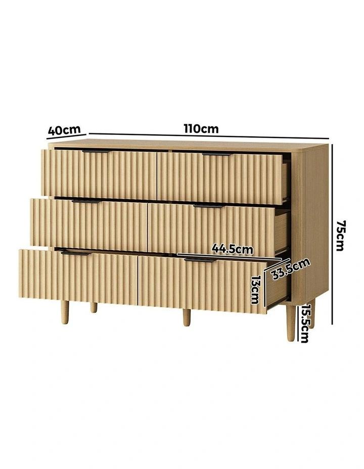 Oikiture 6 Chest of Drawers Storage Cabinet Dressers Lowboy Stripe Natural image 3