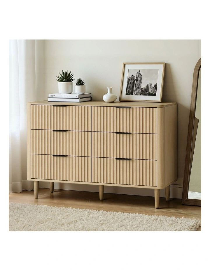 Oikiture 6 Chest of Drawers Storage Cabinet Dressers Lowboy Stripe Natural image 4