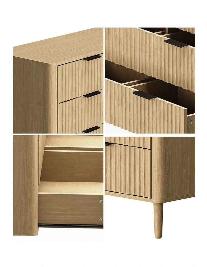 Oikiture 6 Chest of Drawers Storage Cabinet Dressers Lowboy Stripe Natural image 6