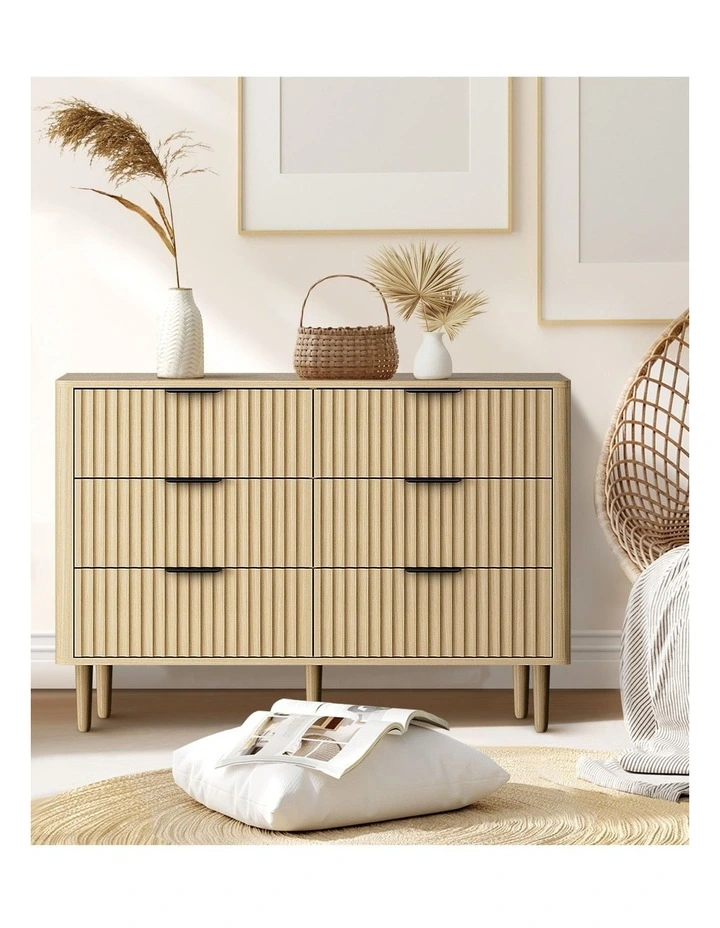 Oikiture 6 Chest of Drawers Storage Cabinet Dressers Lowboy Stripe Natural image 7