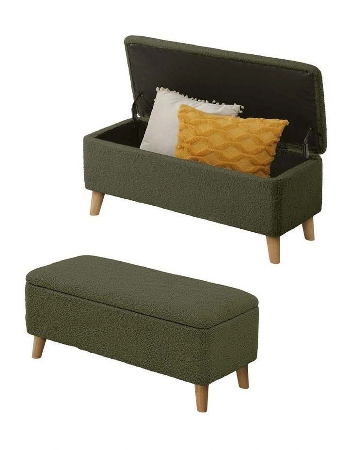 Oikiture Storage Ottoman Blanket Box Chest Toy Foot Stool Bench Sherpa Green image 1