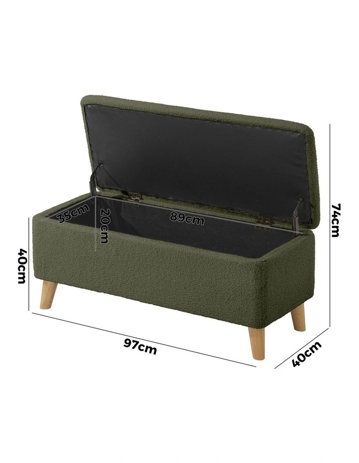Oikiture Storage Ottoman Blanket Box Chest Toy Foot Stool Bench Sherpa Green image 3
