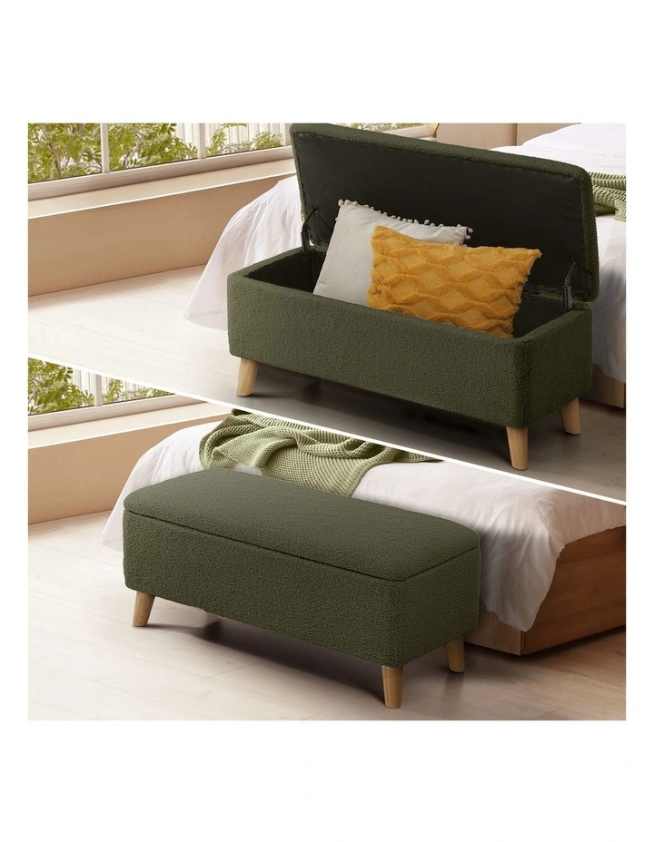 Oikiture Storage Ottoman Blanket Box Chest Toy Foot Stool Bench Sherpa Green image 4