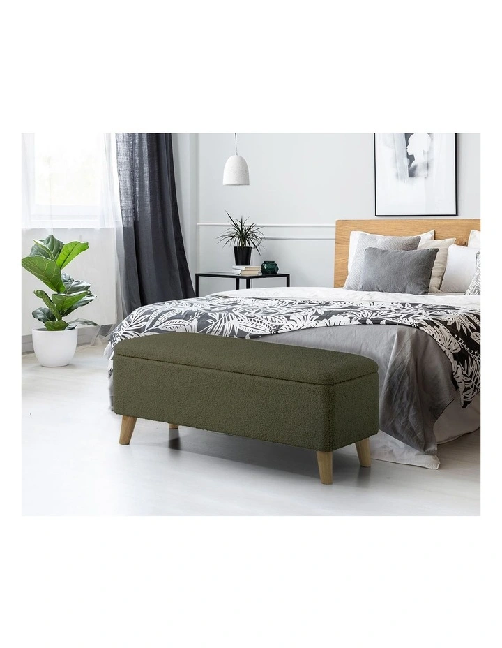Oikiture Storage Ottoman Blanket Box Chest Toy Foot Stool Bench Sherpa Green image 5