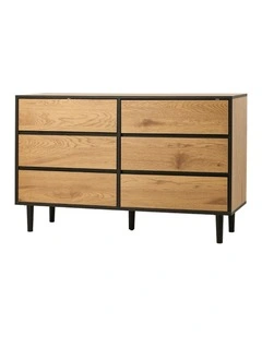 Oikiture 6 Chest of Drawers Lowboy Storage Dresser Hallway Bedroom Natural