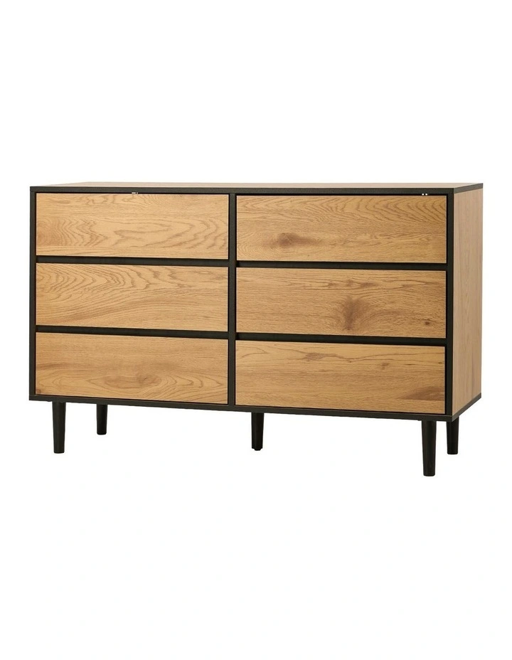 Oikiture 6 Chest of Drawers Lowboy Storage Dresser Hallway Bedroom Natural image 1