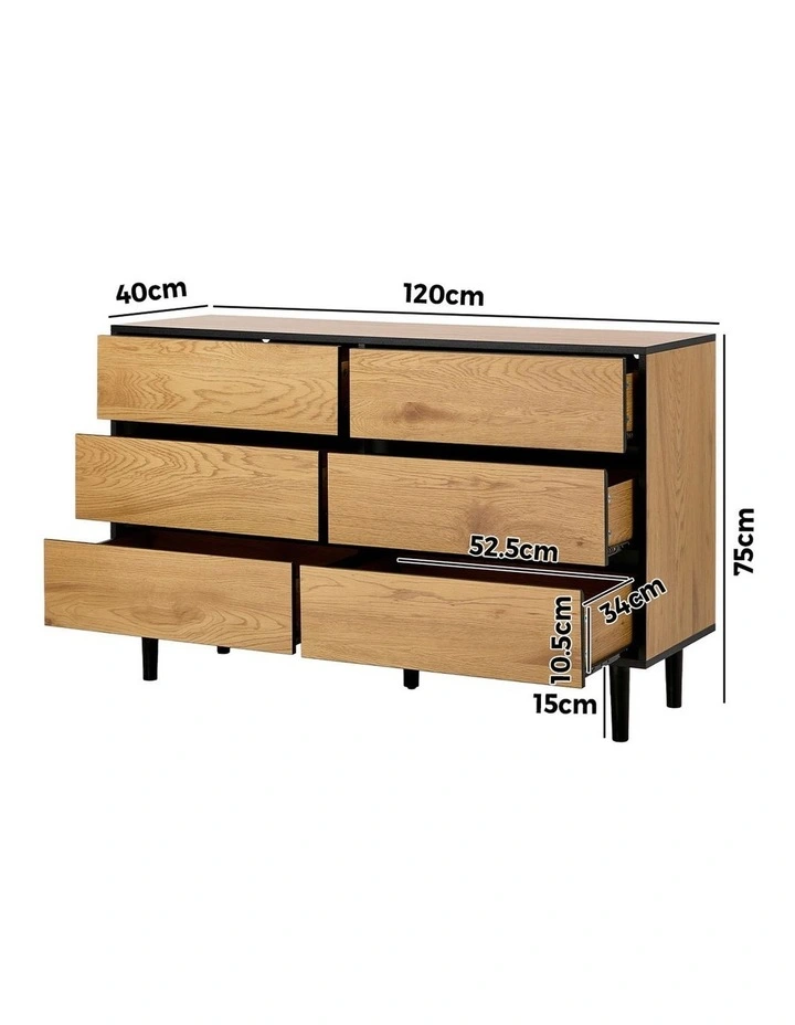 Oikiture 6 Chest of Drawers Lowboy Storage Dresser Hallway Bedroom Natural image 3