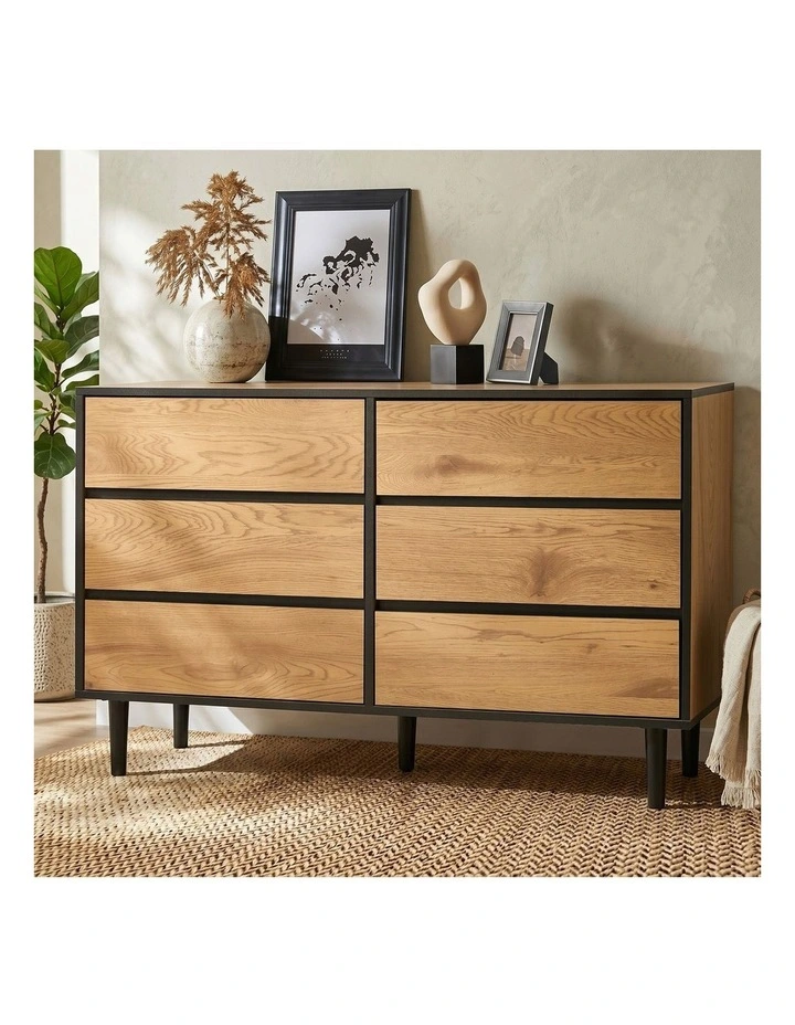 Oikiture 6 Chest of Drawers Lowboy Storage Dresser Hallway Bedroom Natural image 4