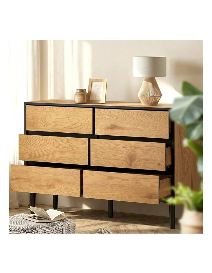 Oikiture 6 Chest of Drawers Lowboy Storage Dresser Hallway Bedroom Natural image 5