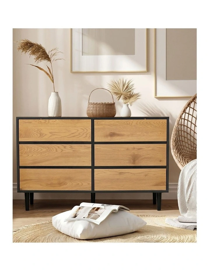 Oikiture 6 Chest of Drawers Lowboy Storage Dresser Hallway Bedroom Natural image 7