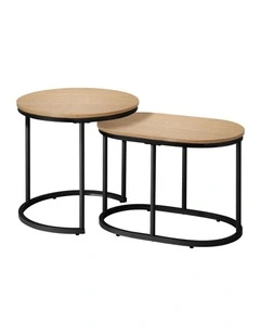 Oikiture Set of 2 Coffee Table Nesting Round Oval Side End Tables Natural