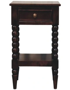 Solid Wood Vienna Nightstand, Drawer And Open Shelf, Dark Brown