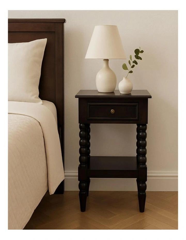 Solid Wood Vienna Nightstand, Drawer And Open Shelf, Dark Brown image 2