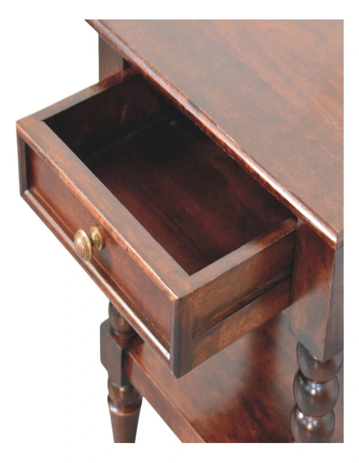 Solid Wood Vienna Nightstand, Drawer And Open Shelf, Dark Brown image 4