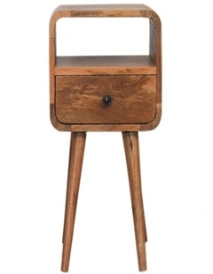 Solid Wood Mini Oakish Curve Open Bedside, 1 Drawer, 1 Open Slot