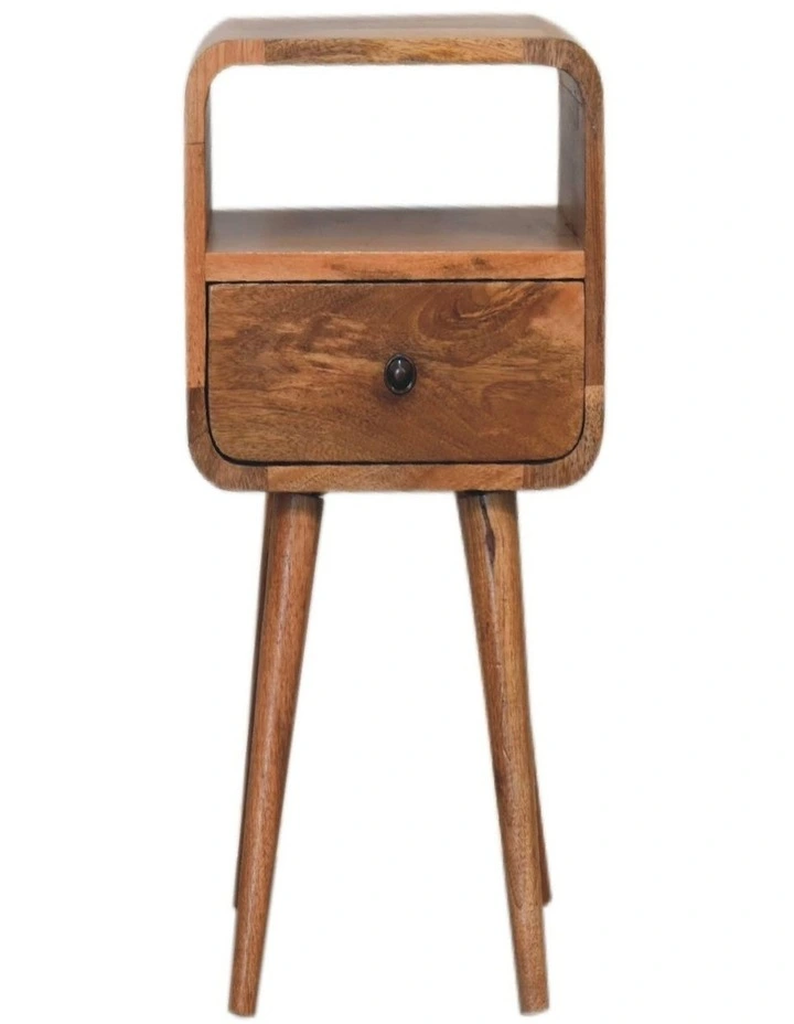 Solid Wood Mini Oakish Curve Open Bedside, 1 Drawer, 1 Open Slot image 1
