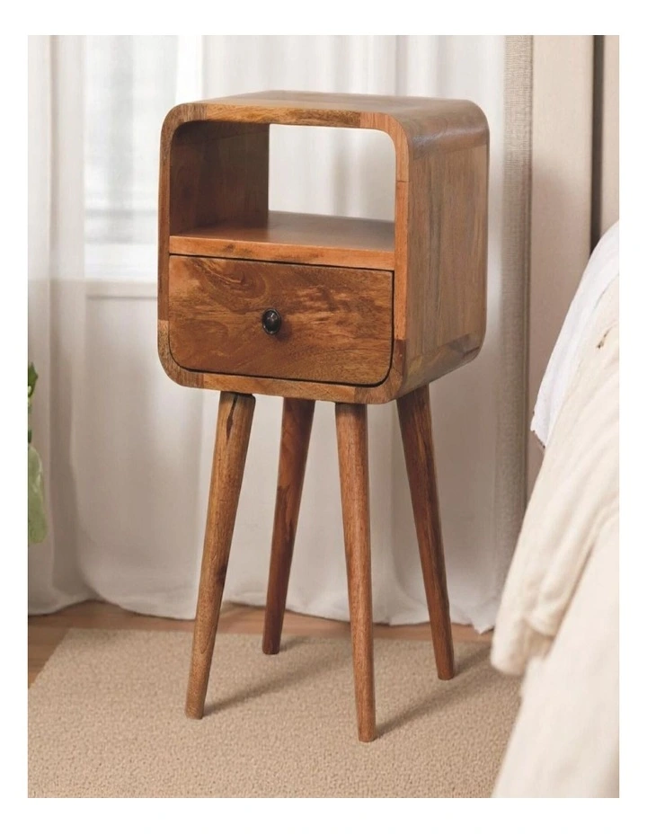 Solid Wood Mini Oakish Curve Open Bedside, 1 Drawer, 1 Open Slot image 2