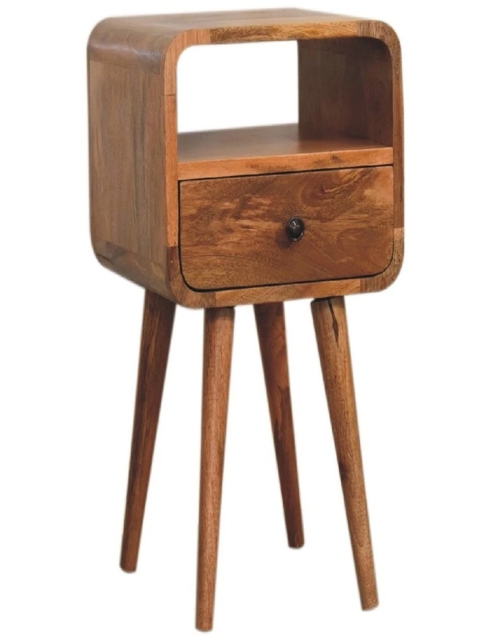 Solid Wood Mini Oakish Curve Open Bedside, 1 Drawer, 1 Open Slot image 3