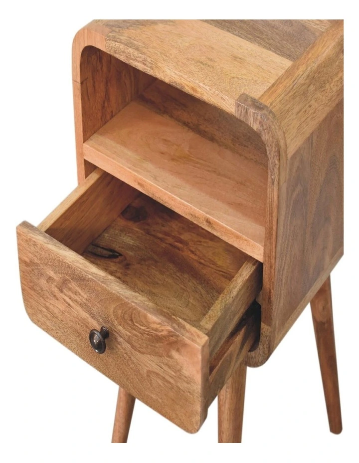 Solid Wood Mini Oakish Curve Open Bedside, 1 Drawer, 1 Open Slot image 5