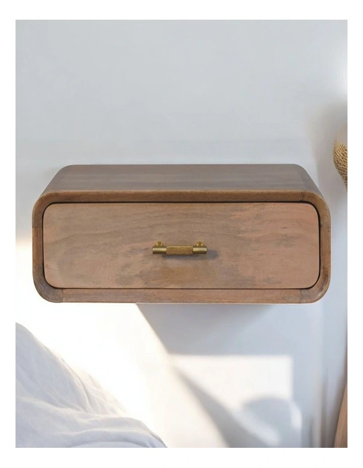 Solid Wood Sonoma T-bar Wall Mounted Bedside, 1 Drawer, Brown image 2