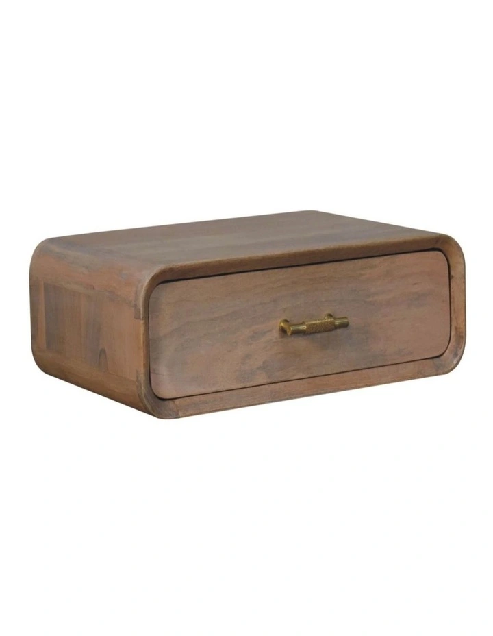 Solid Wood Sonoma T-bar Wall Mounted Bedside, 1 Drawer, Brown image 3