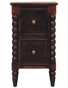 Solid Wood Spindle Winewood Nightstand, 2 Drawers, Brown