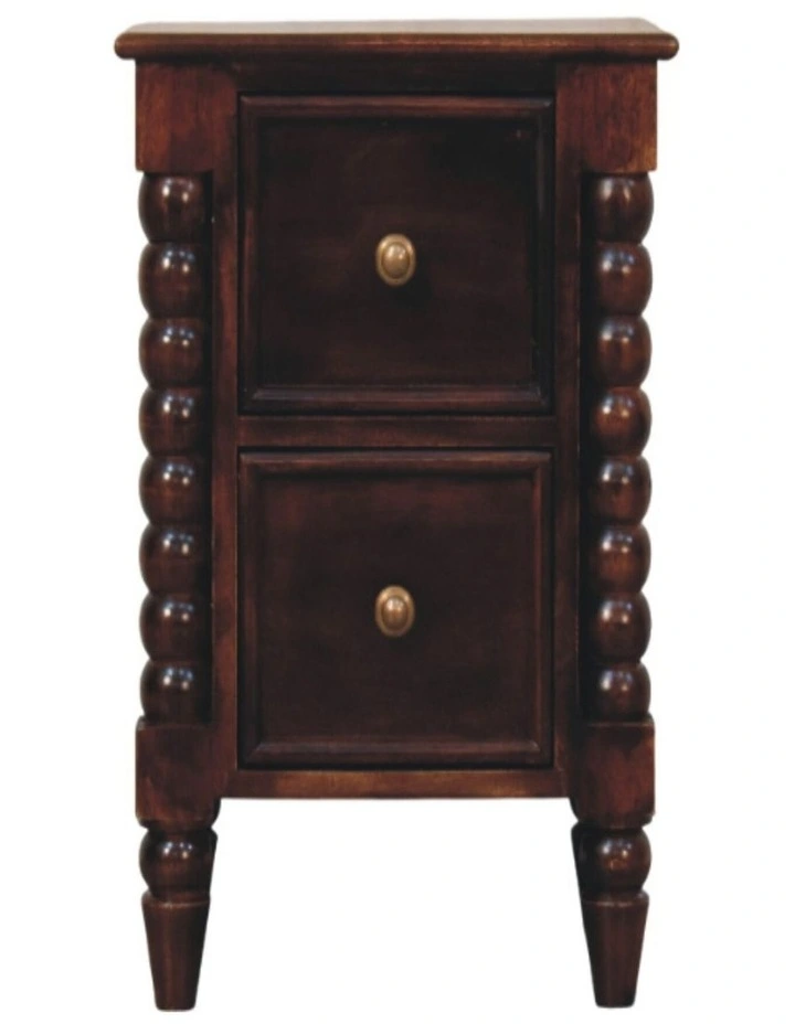Solid Wood Spindle Winewood Nightstand, 2 Drawers, Brown image 1