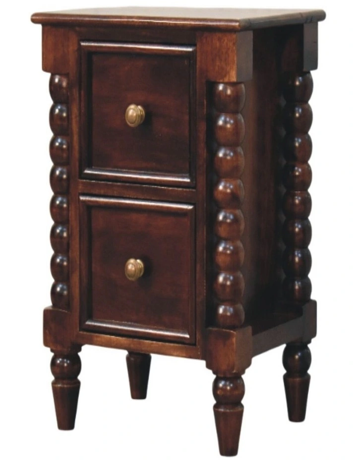 Solid Wood Spindle Winewood Nightstand, 2 Drawers, Brown image 3