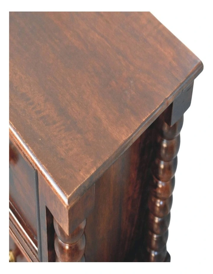 Solid Wood Spindle Winewood Nightstand, 2 Drawers, Brown image 4