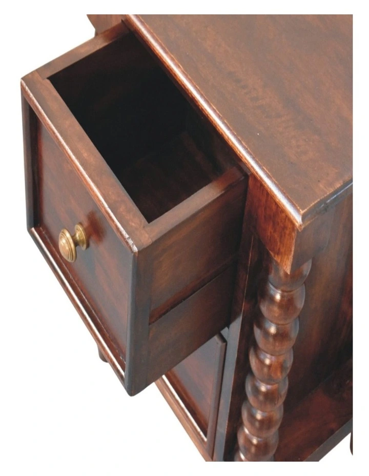 Solid Wood Spindle Winewood Nightstand, 2 Drawers, Brown image 5