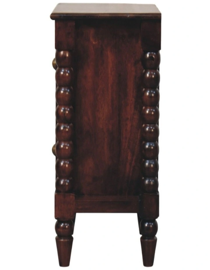 Solid Wood Spindle Winewood Nightstand, 2 Drawers, Brown image 6