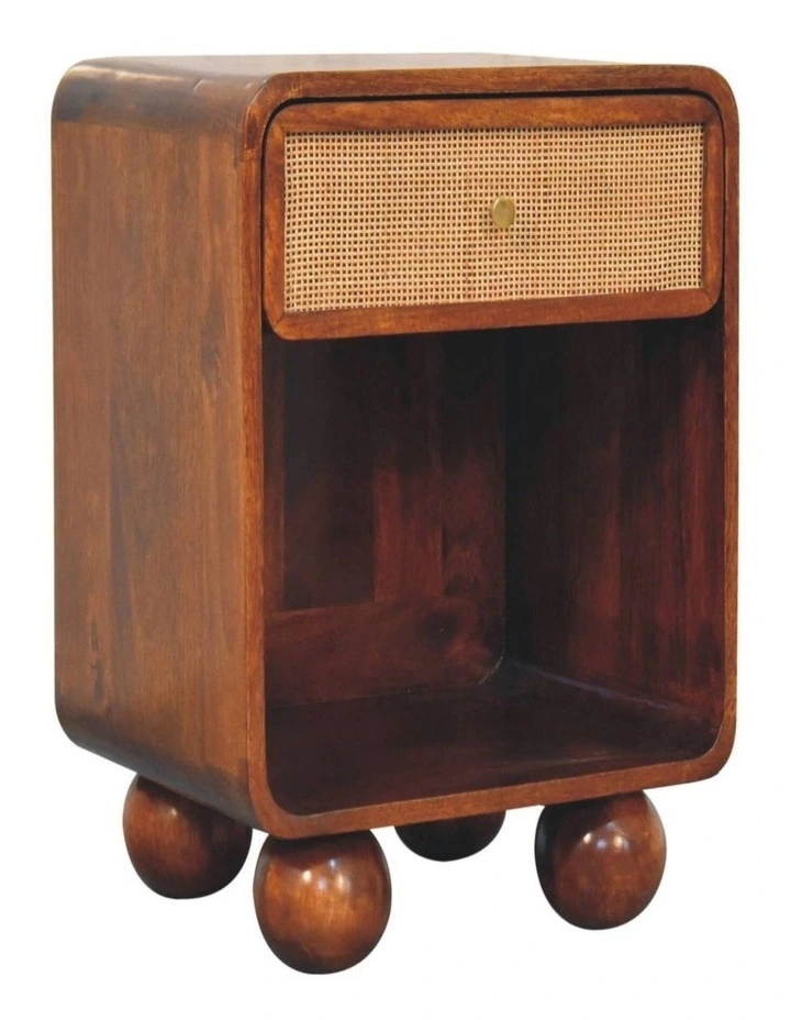 Solid Wood Chestnut Open Woven Bedside, 1 Drawer & 1 Shelf, Brown image 3