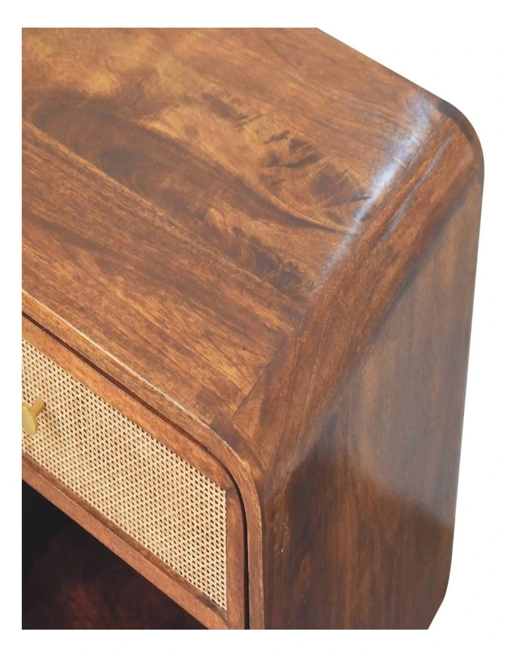 Solid Wood Chestnut Open Woven Bedside, 1 Drawer & 1 Shelf, Brown image 4
