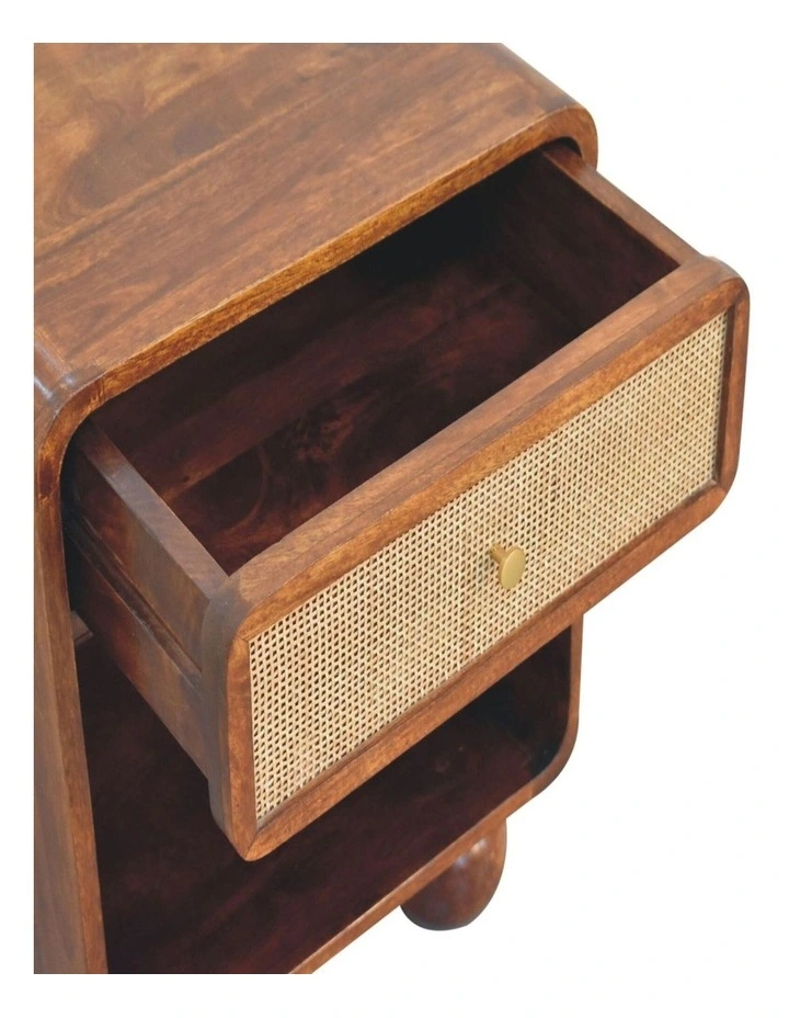 Solid Wood Chestnut Open Woven Bedside, 1 Drawer & 1 Shelf, Brown image 5