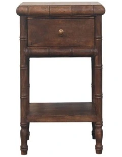 Solid Wood Bamboo Carved Bedside Table, 1 Drawer, 1 Shelf, Brown
