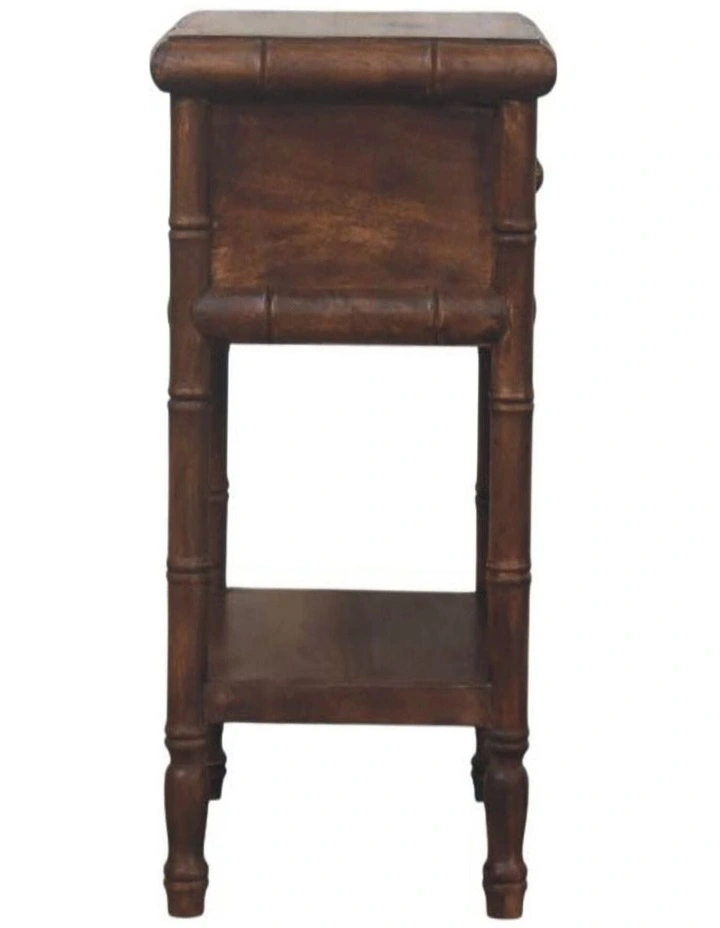 Solid Wood Bamboo Carved Bedside Table, 1 Drawer, 1 Shelf, Brown image 6