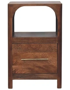Solid Wood Arc-Line Bedside Table, 1 Drawer & 1 Open Slot, Brown