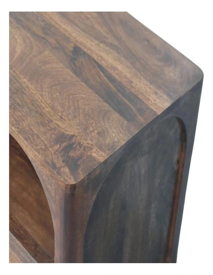Solid Wood Arc-Line Bedside Table, 1 Drawer & 1 Open Slot, Brown image 4